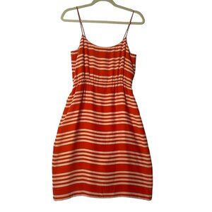 J.Crew Silk Striped Dress Women Sz 2 Orage White Lined Summer Chic